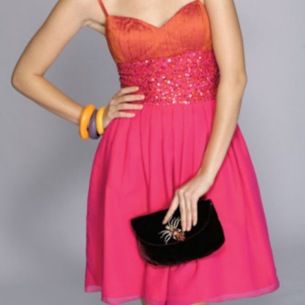 SCALA Dress Gradient Fushia Orange Requins Prom Wedding Small Sz 8 NEW